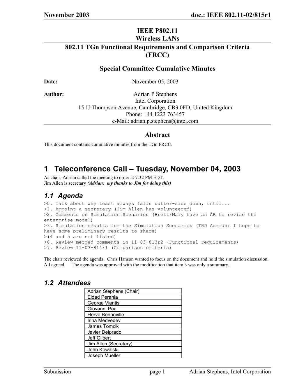 802.11 Tgn Functional Requirements and Comparison Criteria (FRCC) s1