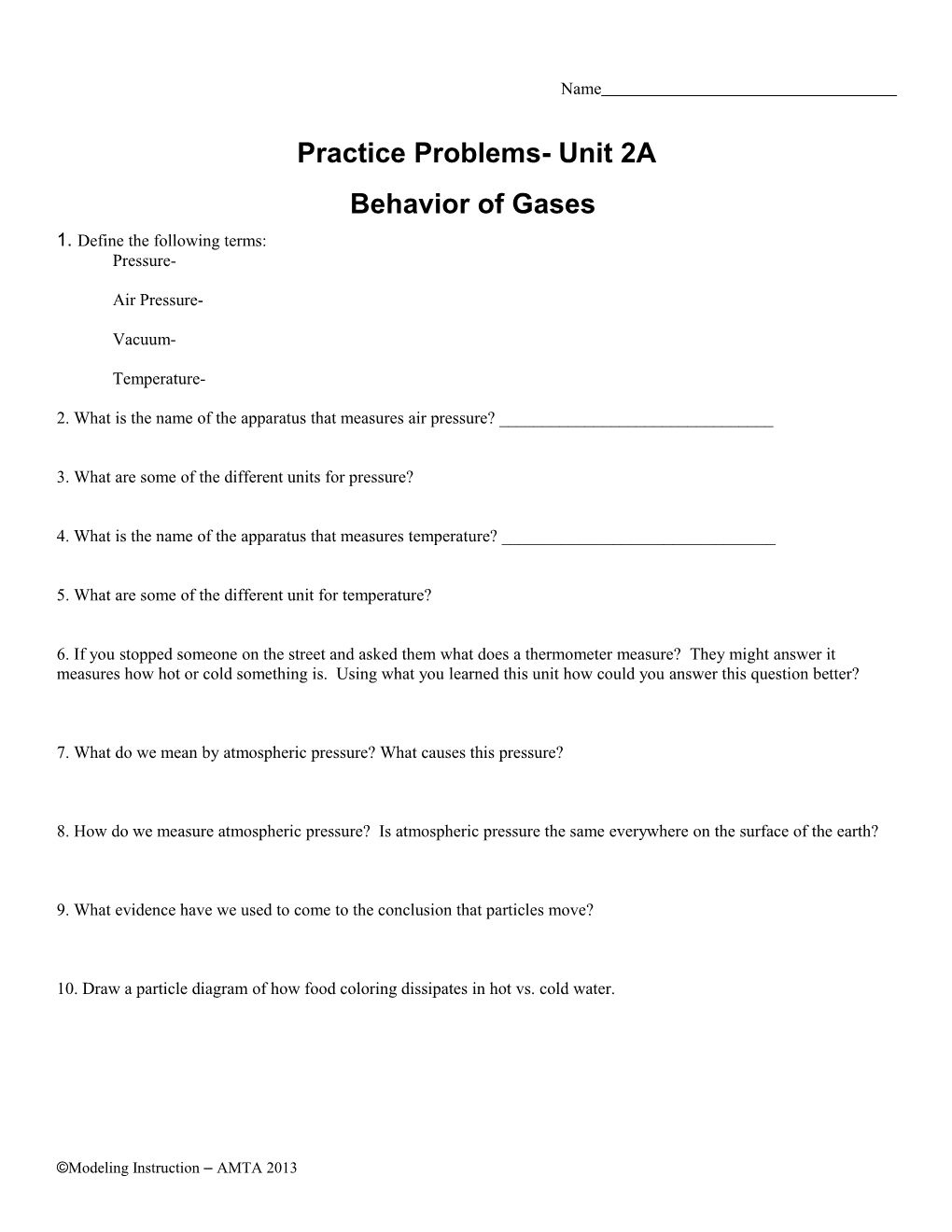 Practice Problems- Unit 2A