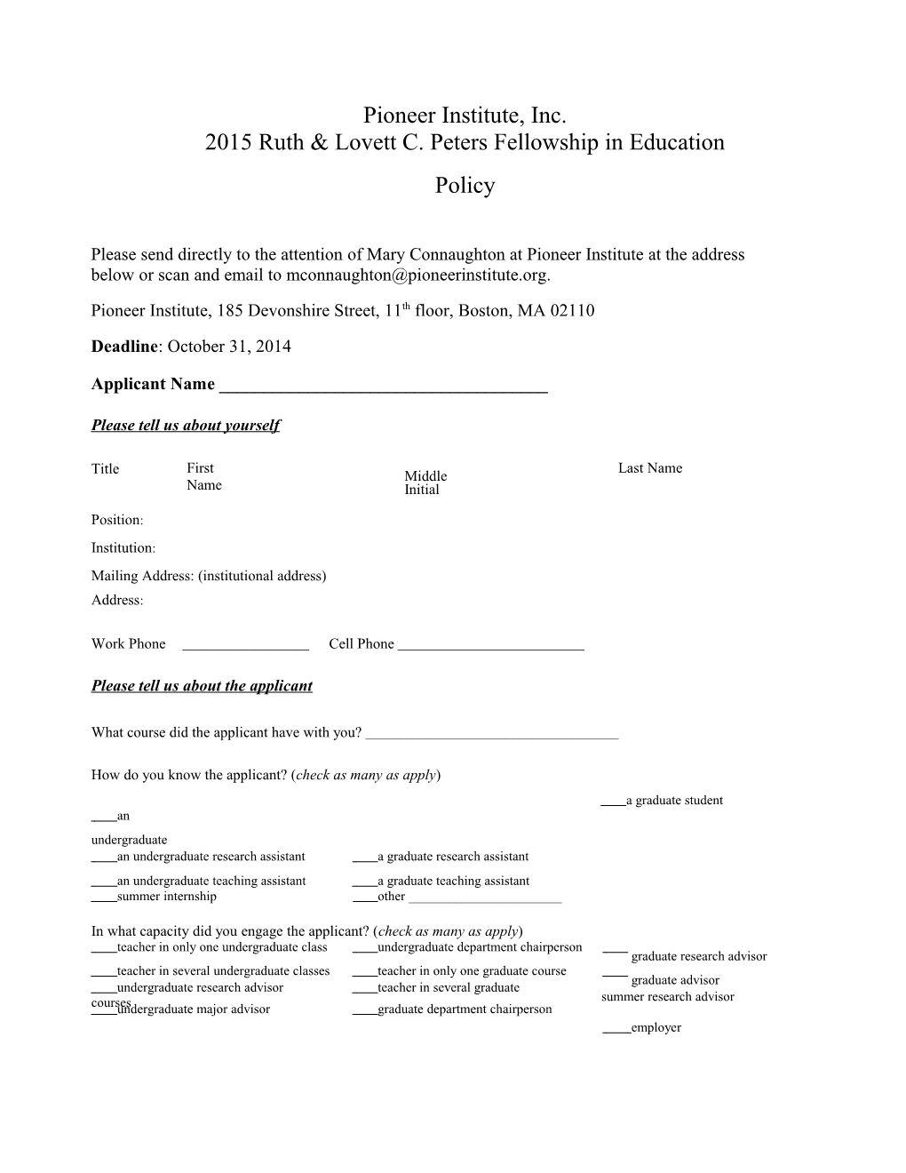 2015Ruth & Lovettc. Peters Fellowship in Education Policy