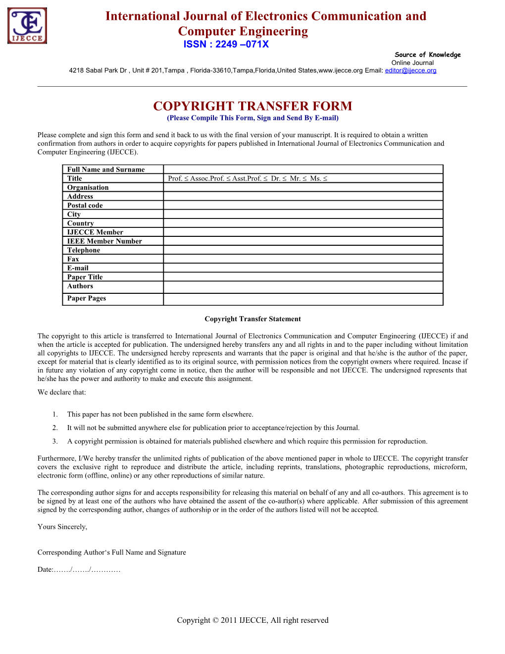 Copyright Transfer Form