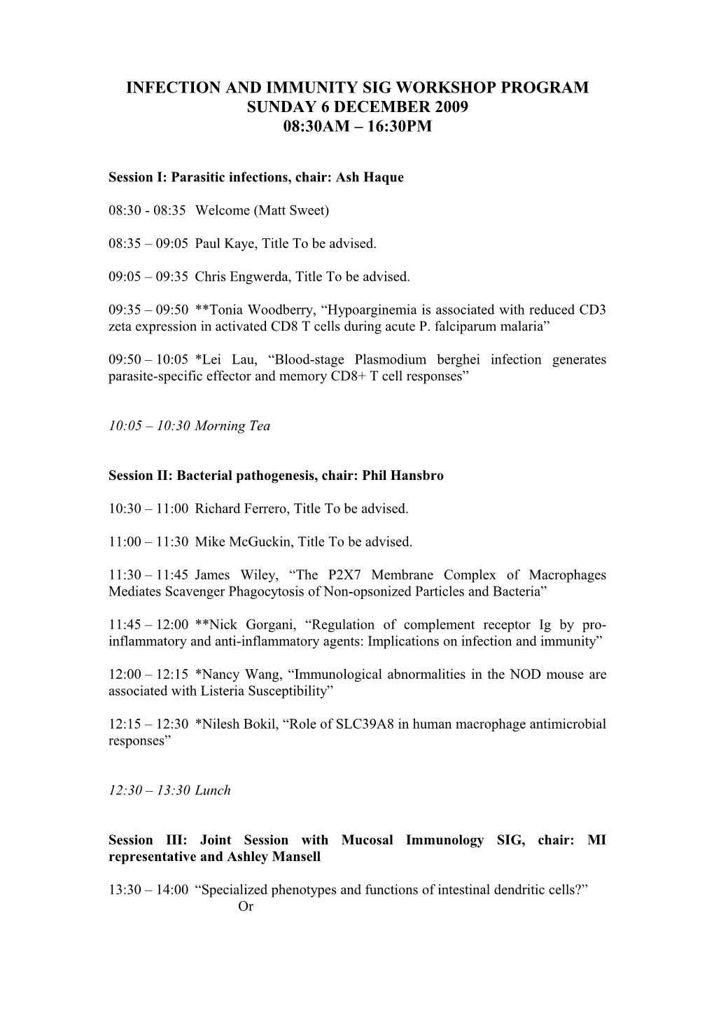 Mucosal Immunology Sig Workshop