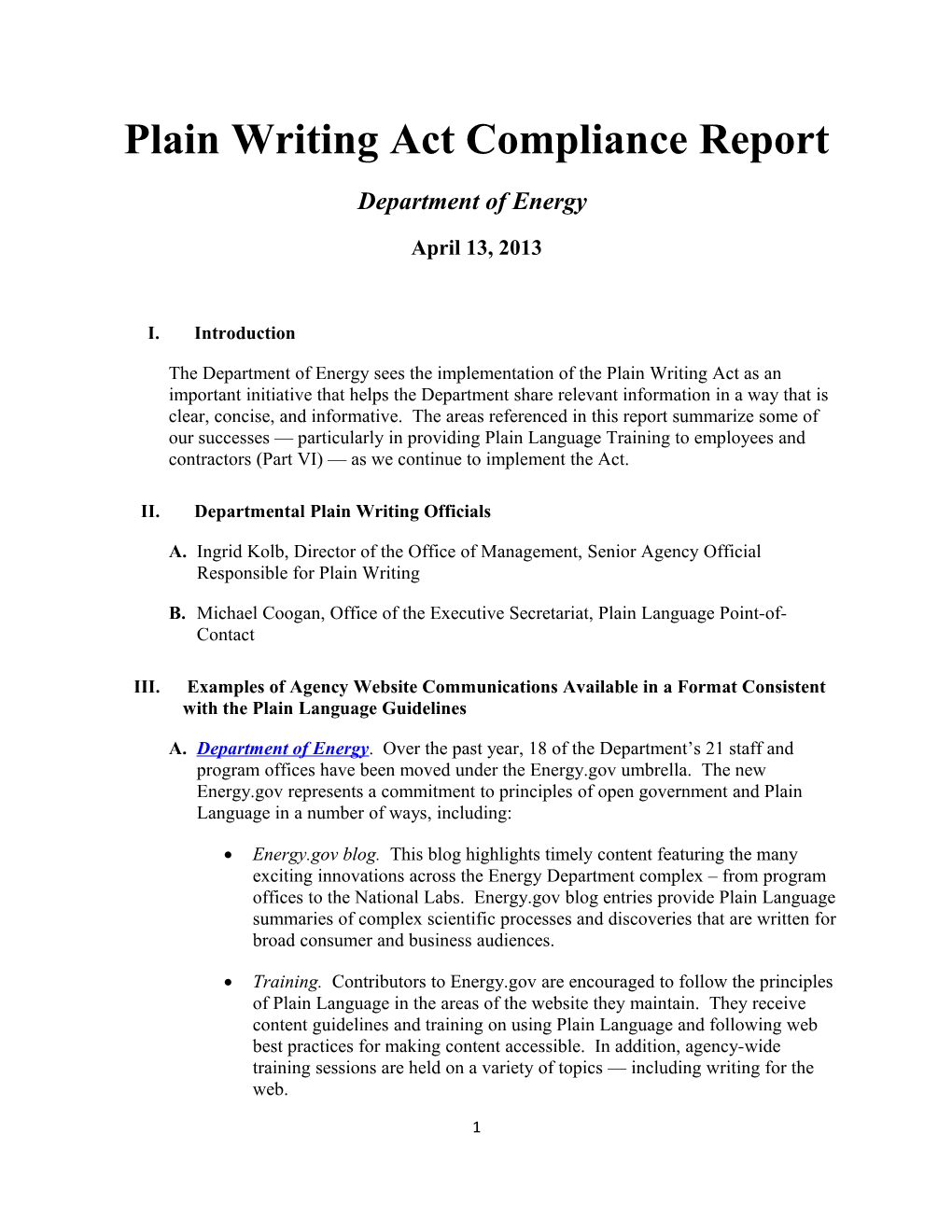 Plain Writing Act Compliance Report