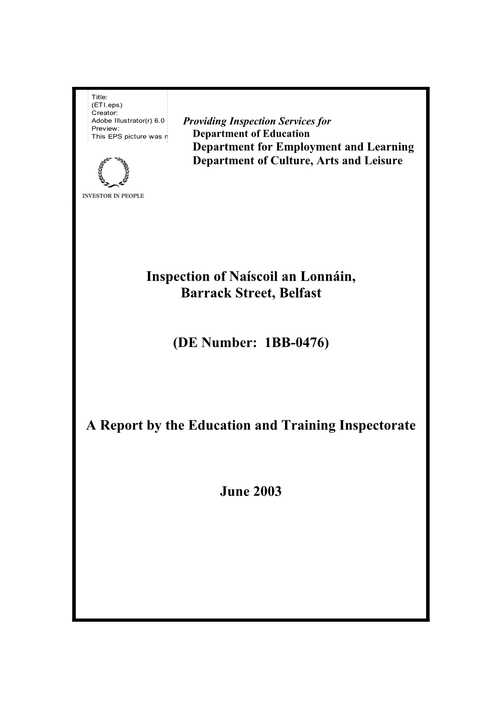 Rbeport on the Inspection of Na Scoil an Lonn In, Barrack Street