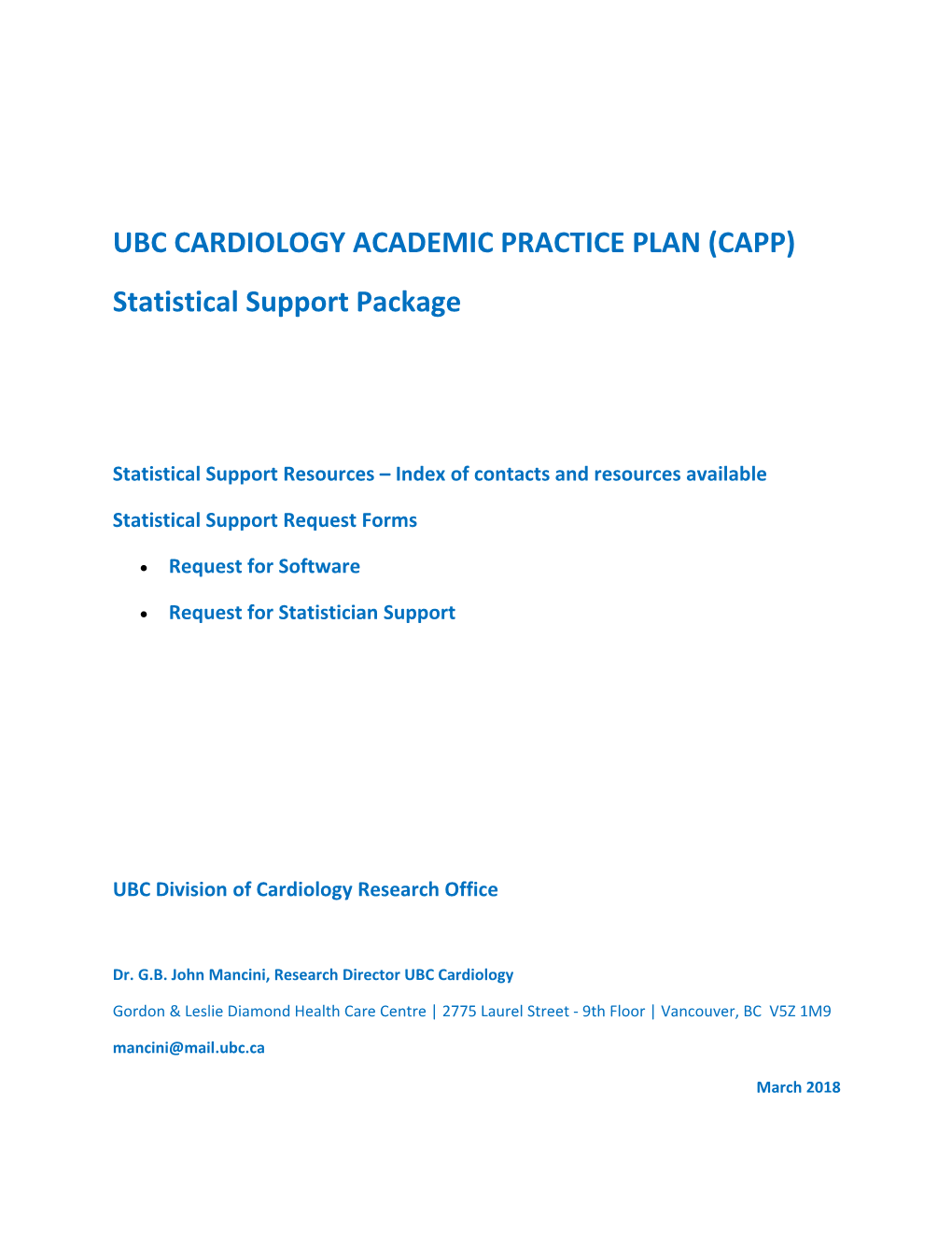 Ubc Cardiology Academic Practice Plan (Capp)