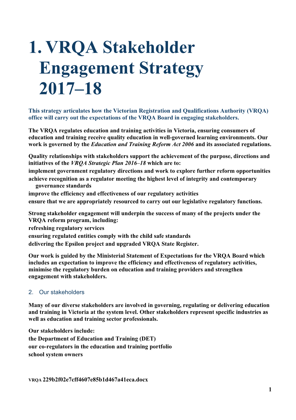 VRQA Stakeholder Engagment Strategy 2017-18 Accessible