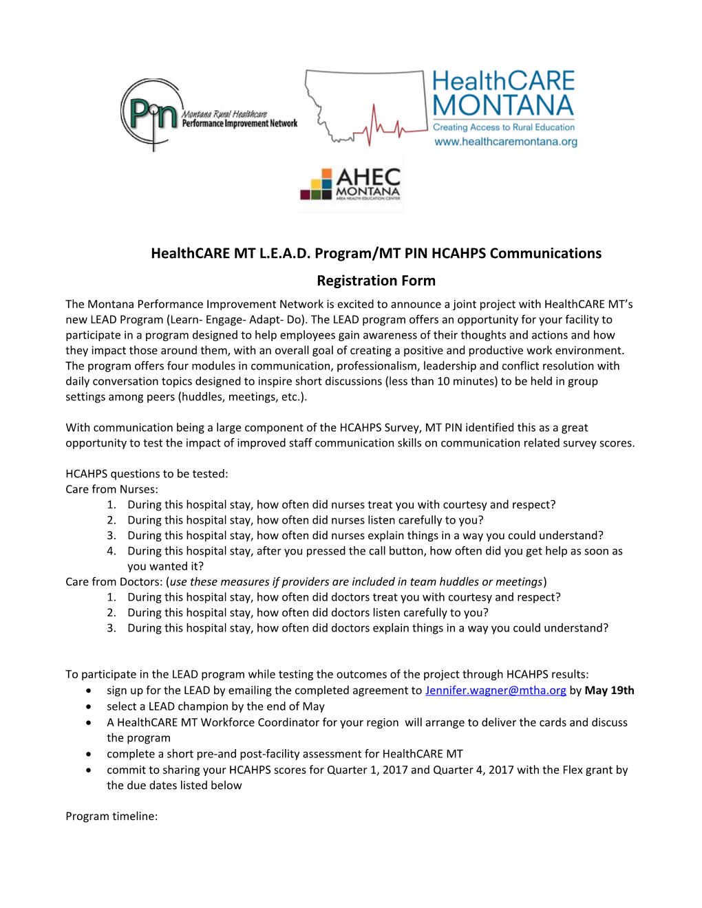 Healthcare MT L.E.A.D. Program/MTPIN Hcahpscommunications