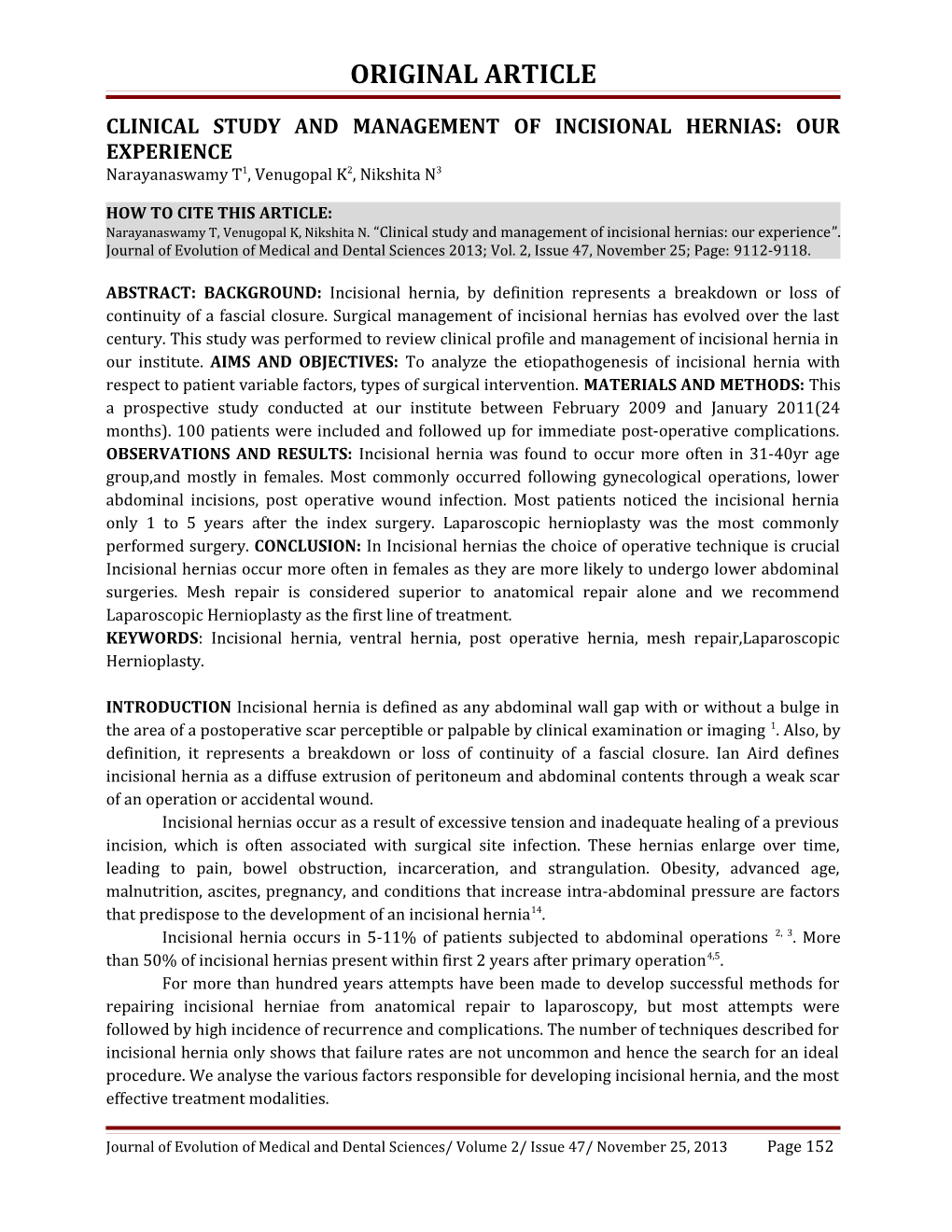 Clinical Study and Management of Incisional Hernias: Our Experience