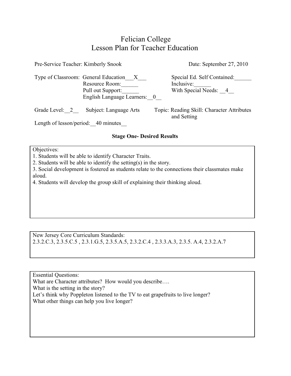 Lesson Plan for Teacher Education