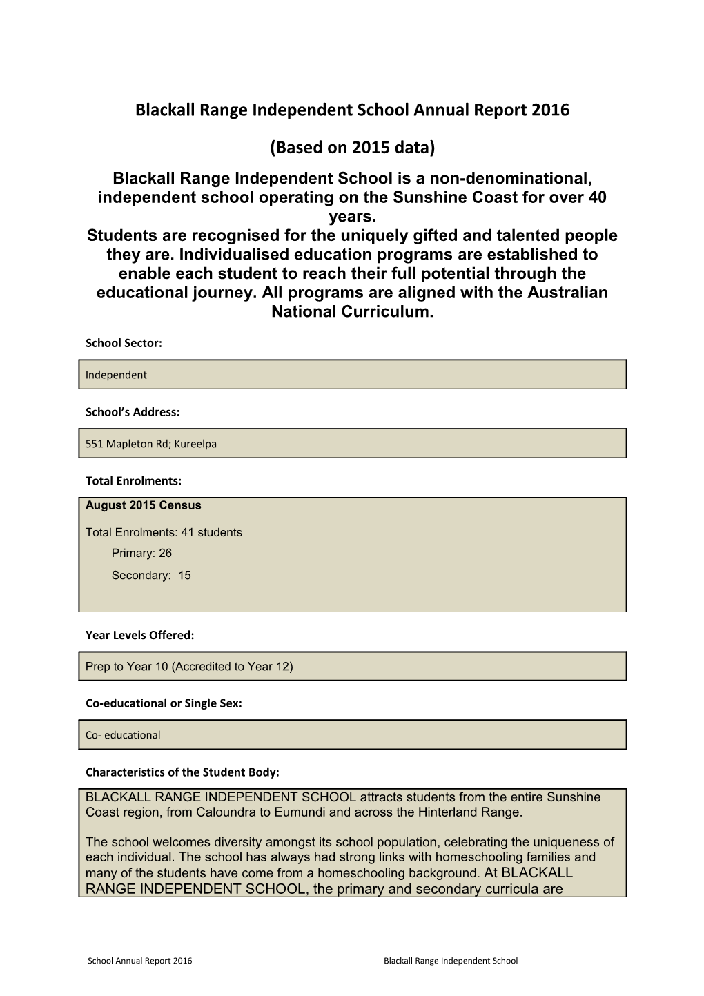 Reporting Template School Annual Report