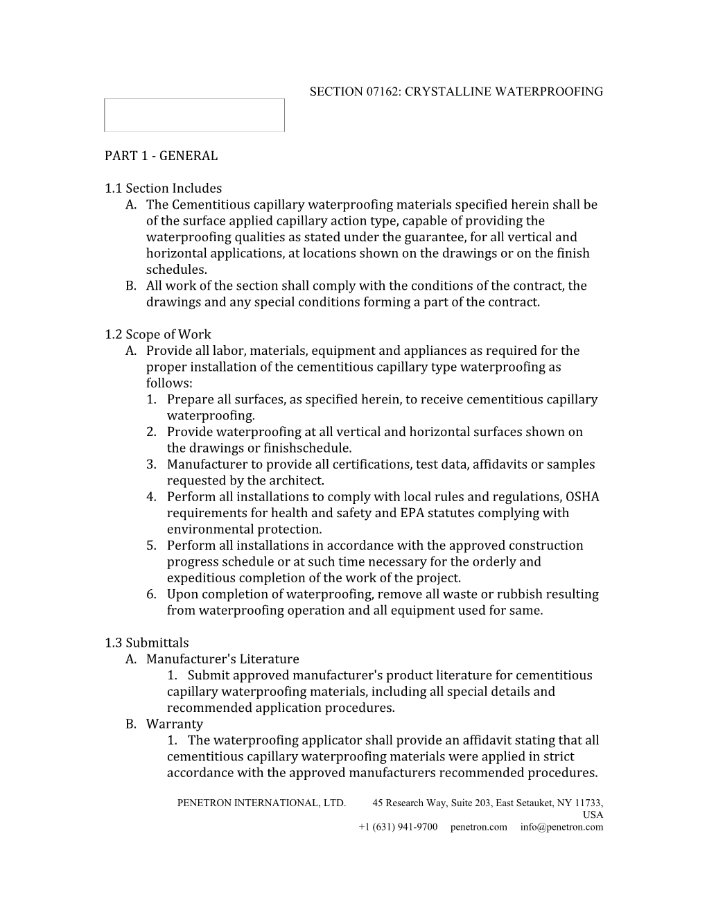 Section 07162: Crystalline Waterproofing