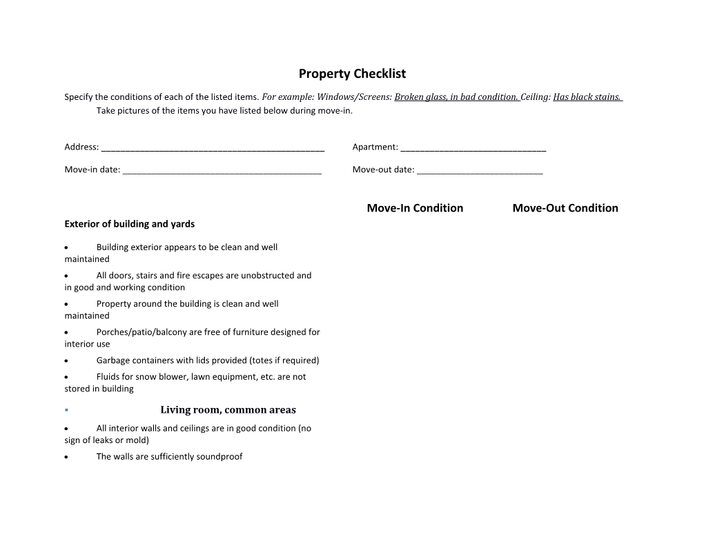 Property Checklist