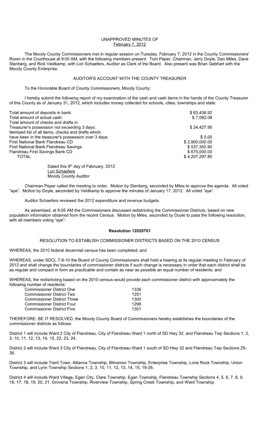 Auditor's Account with the County Treasurer