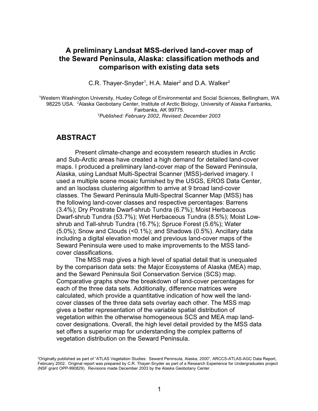 A Preliminary Landsat MSS-Derived Land-Cover Map of the Alaskan Seward Peninsula: Classification