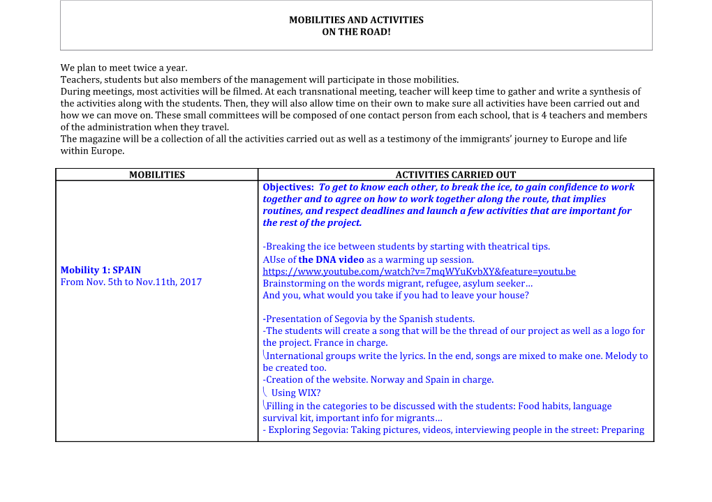 Mobilities and Activities