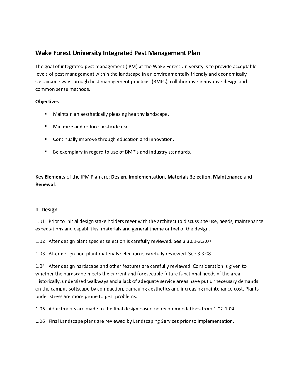 Wake Forest University Integrated Pest Management Plan