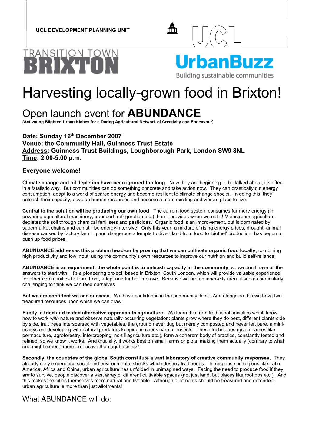 ABUNDANCE (Activating Blighted Urban Niches for a Daring Agricultural Network of Creativity