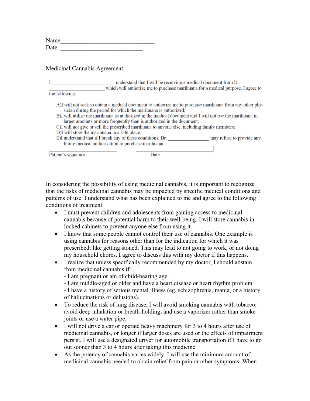 Medicinal Cannabis Agreement