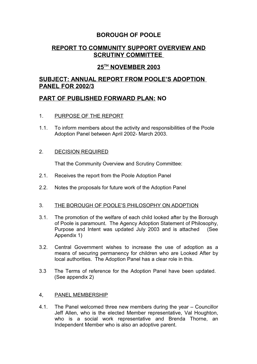 Annual Report from Poole S Adoption Panel for 2002/3