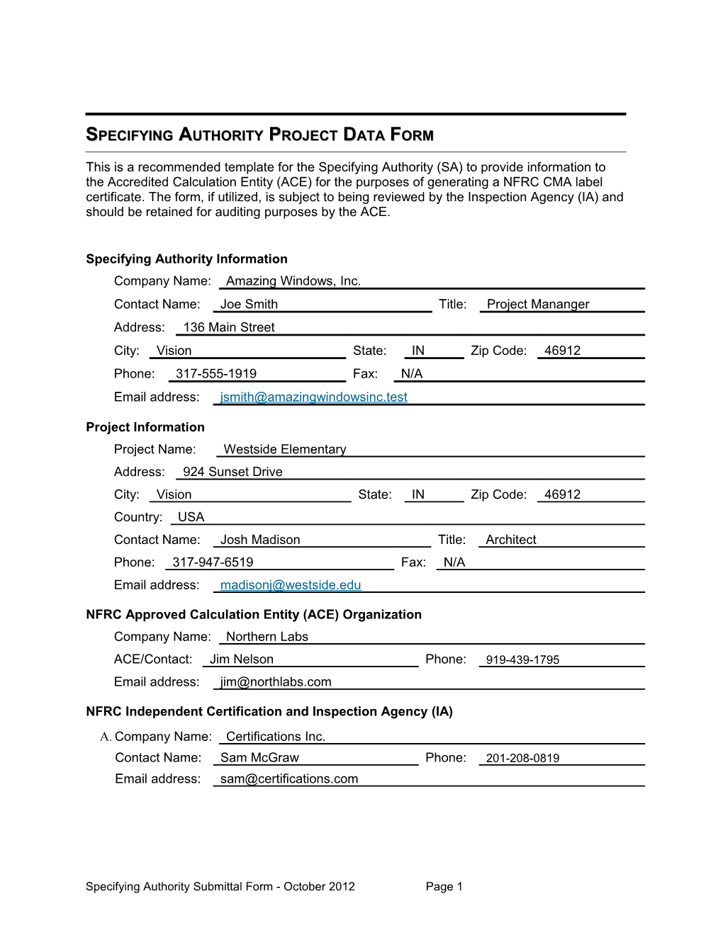 NFRC Procedures Template