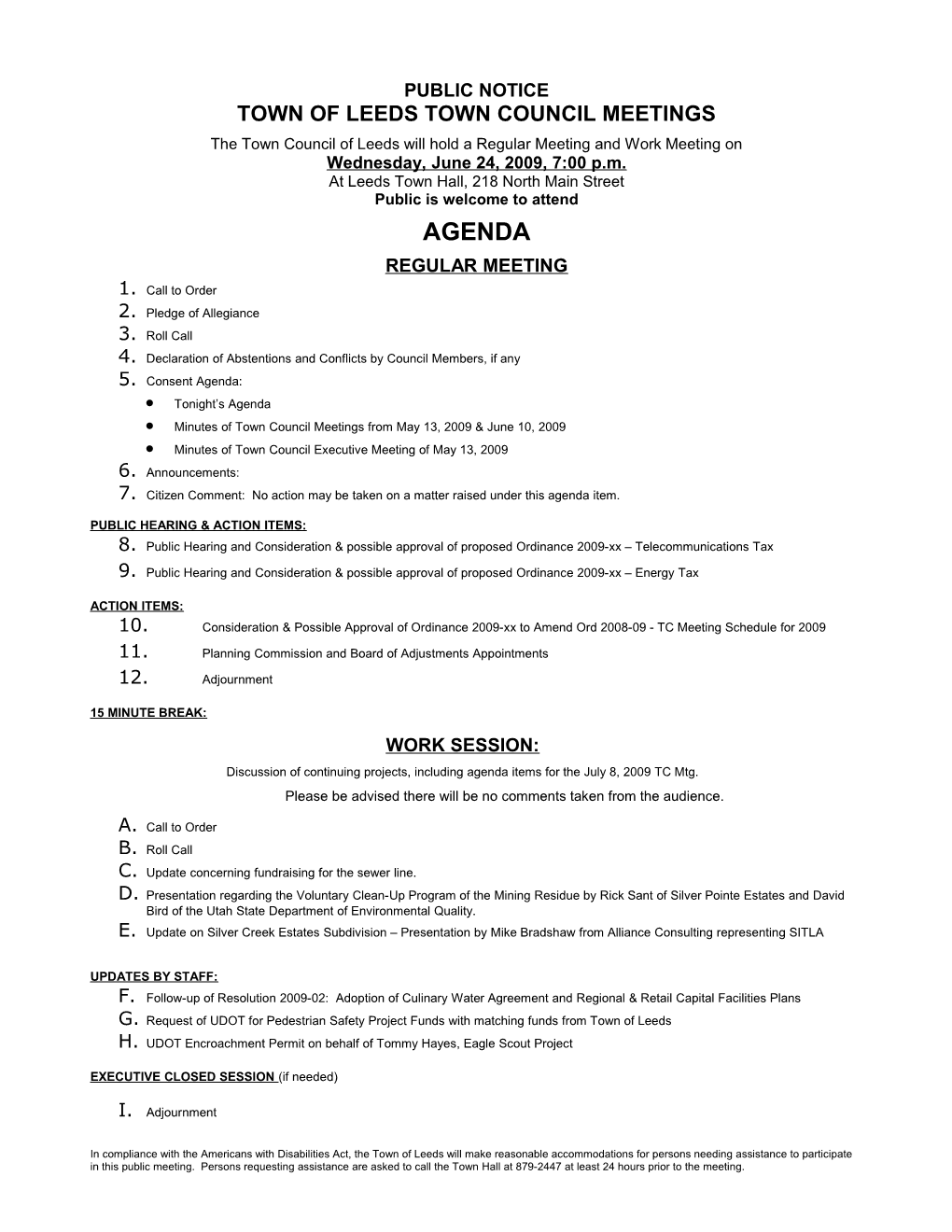 Town of Leeds Town Council Meetings