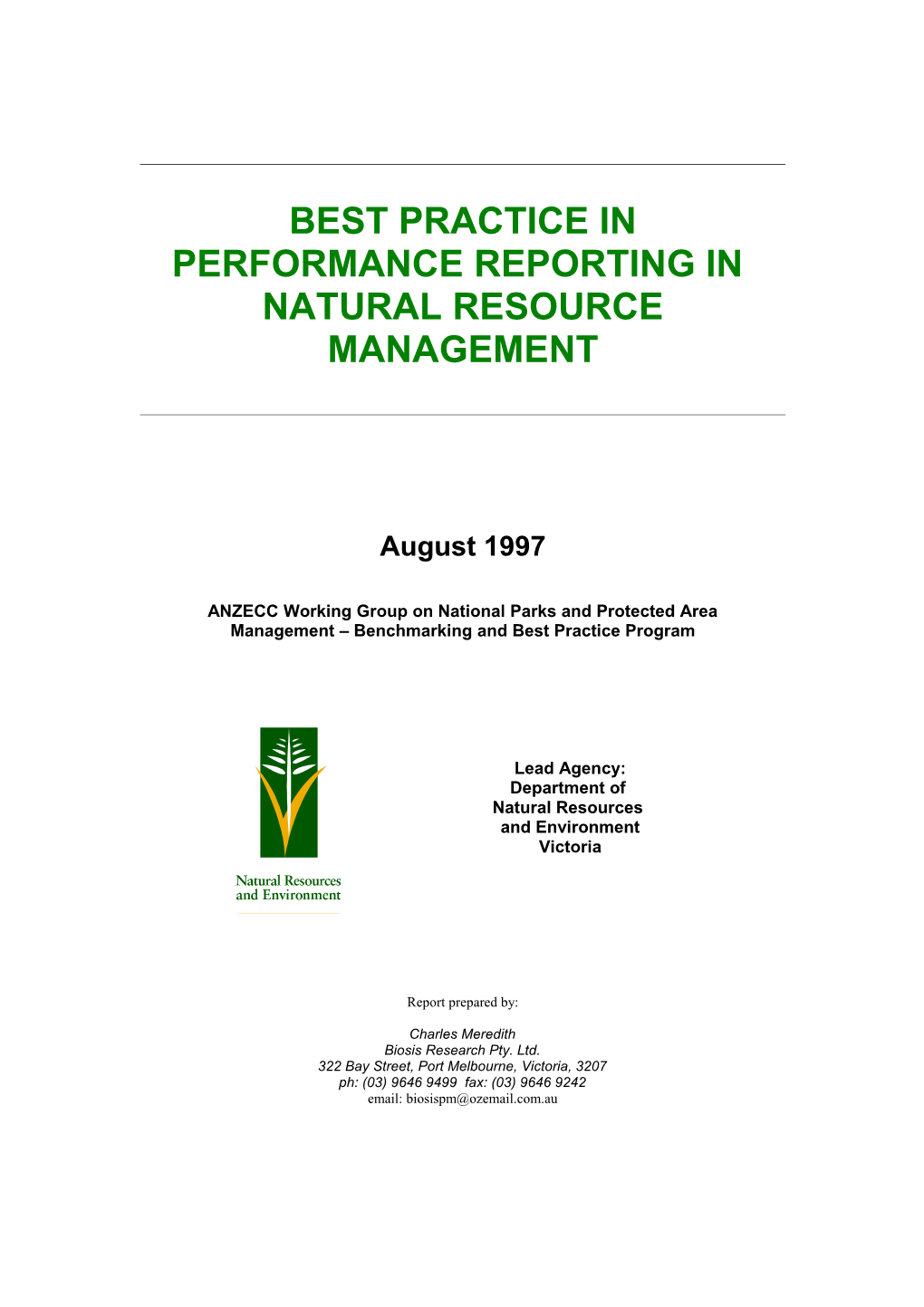 Best Practice in Performance Reporting