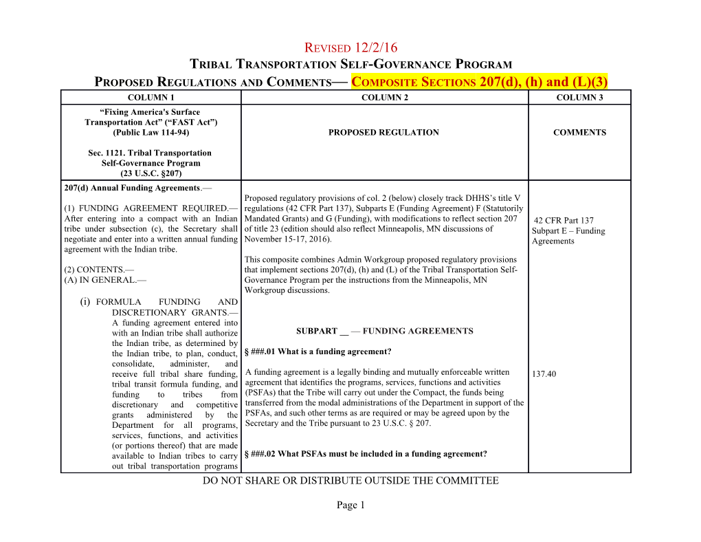 Proposed Regulations and Comments Composite Sections 207(D), (H) and (L)(3)