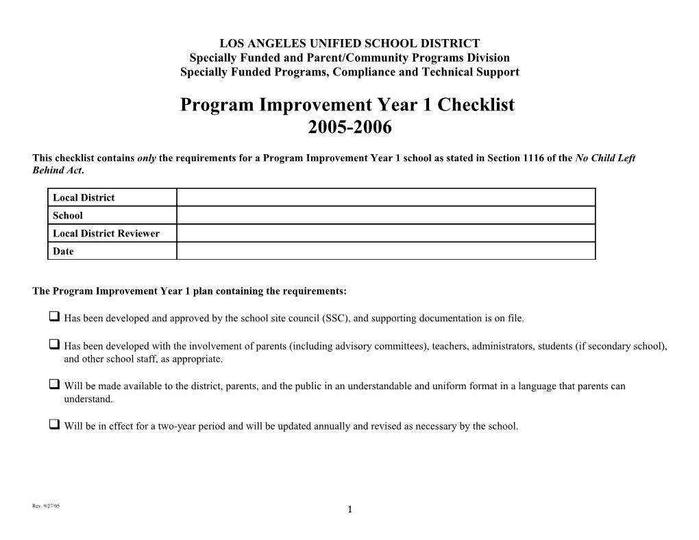 SWP Plan Requirements Checklist