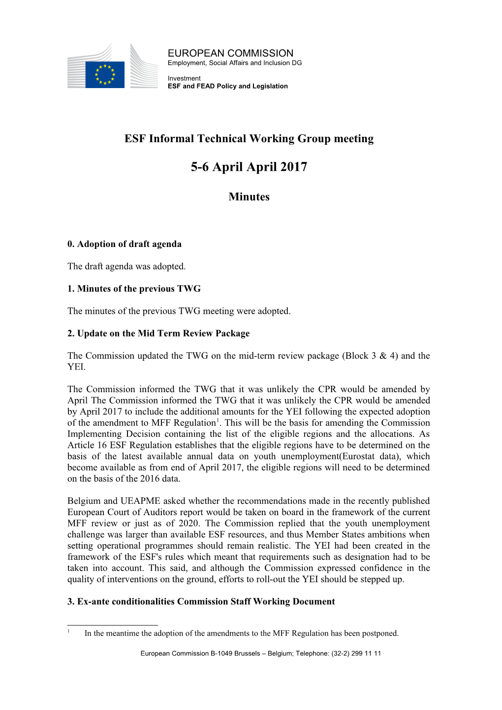 ESF Informal Technical Working Group Meeting