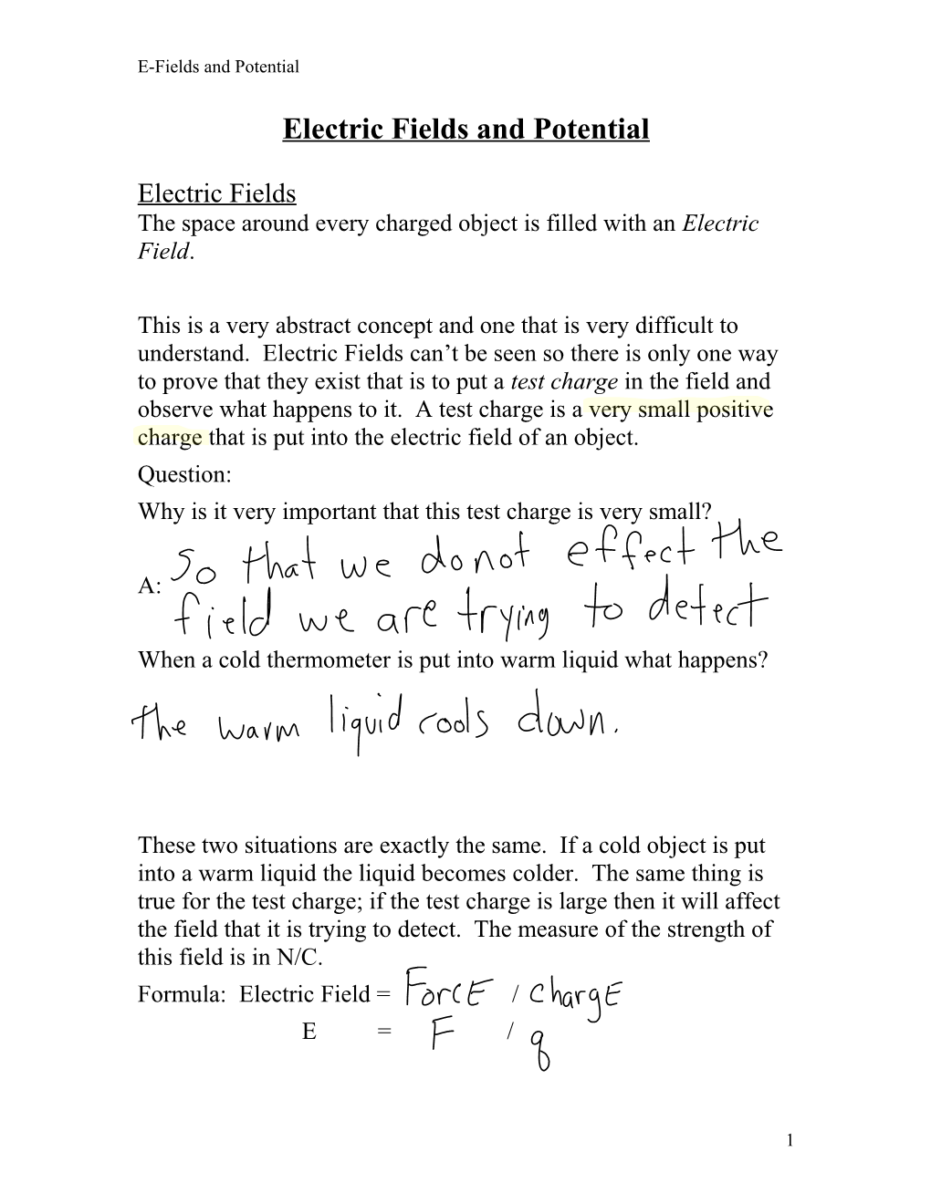 Electric Fields and Potential