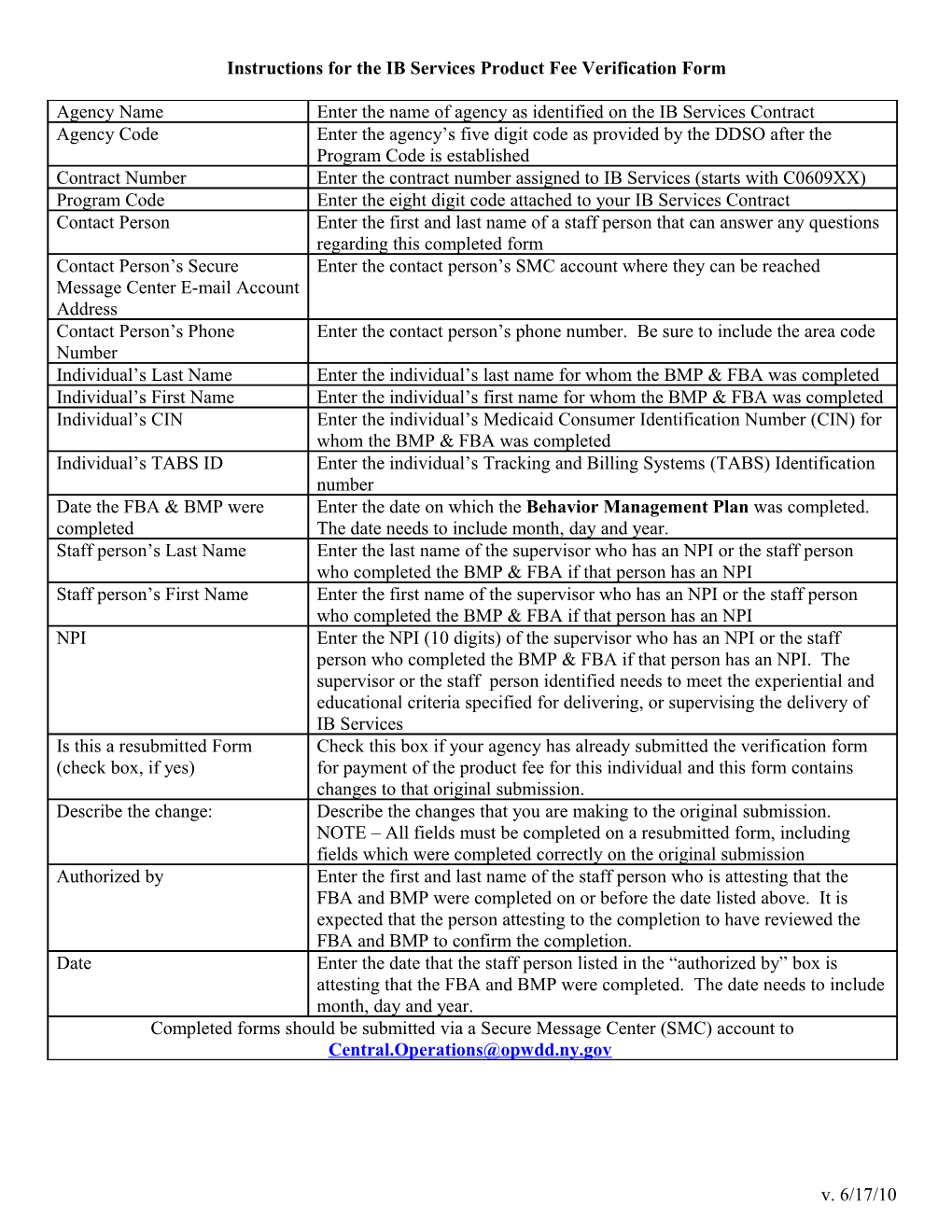 Instructions for the IB Services Product Fee Verification Form