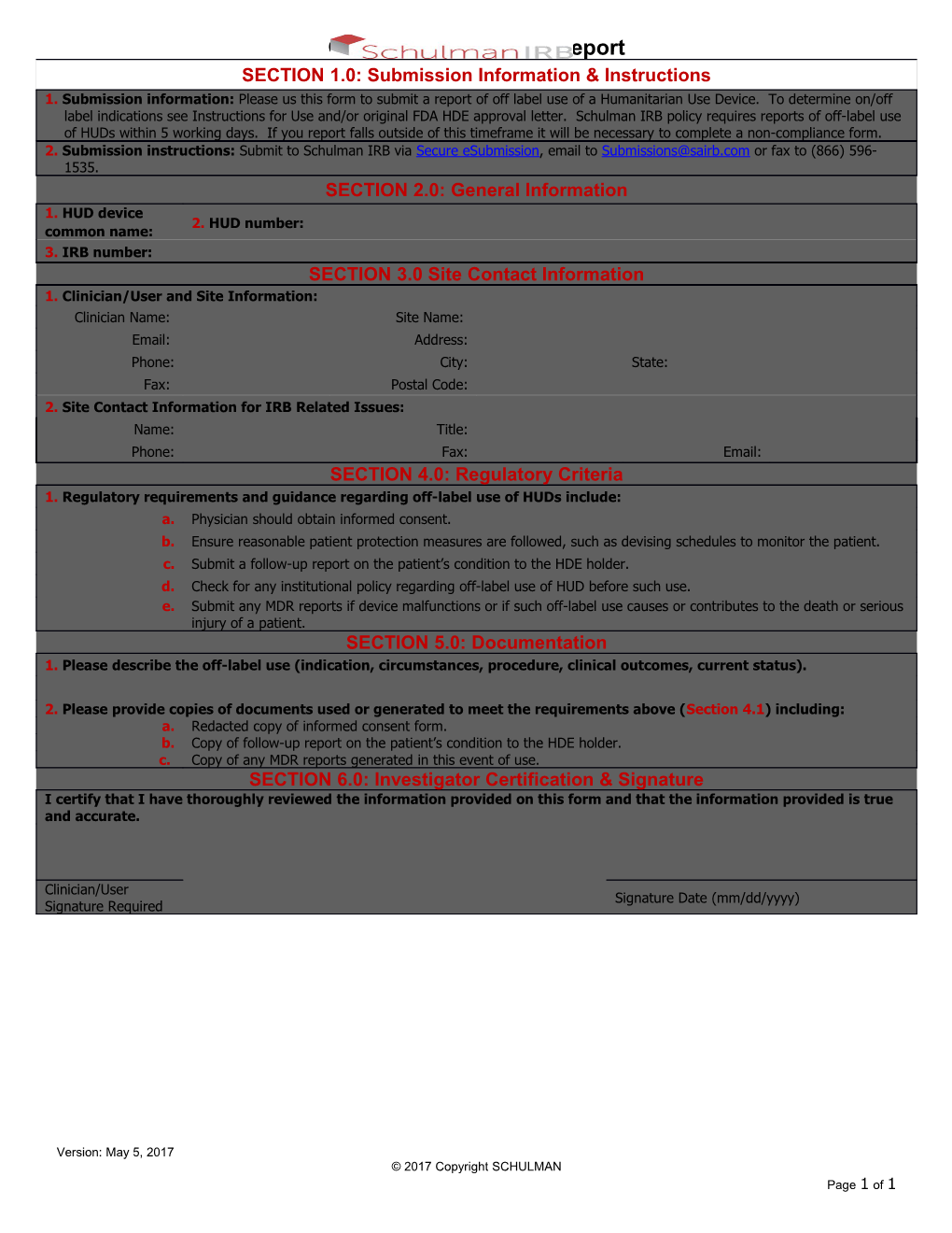 HUD Off-Label Use Reporting Form