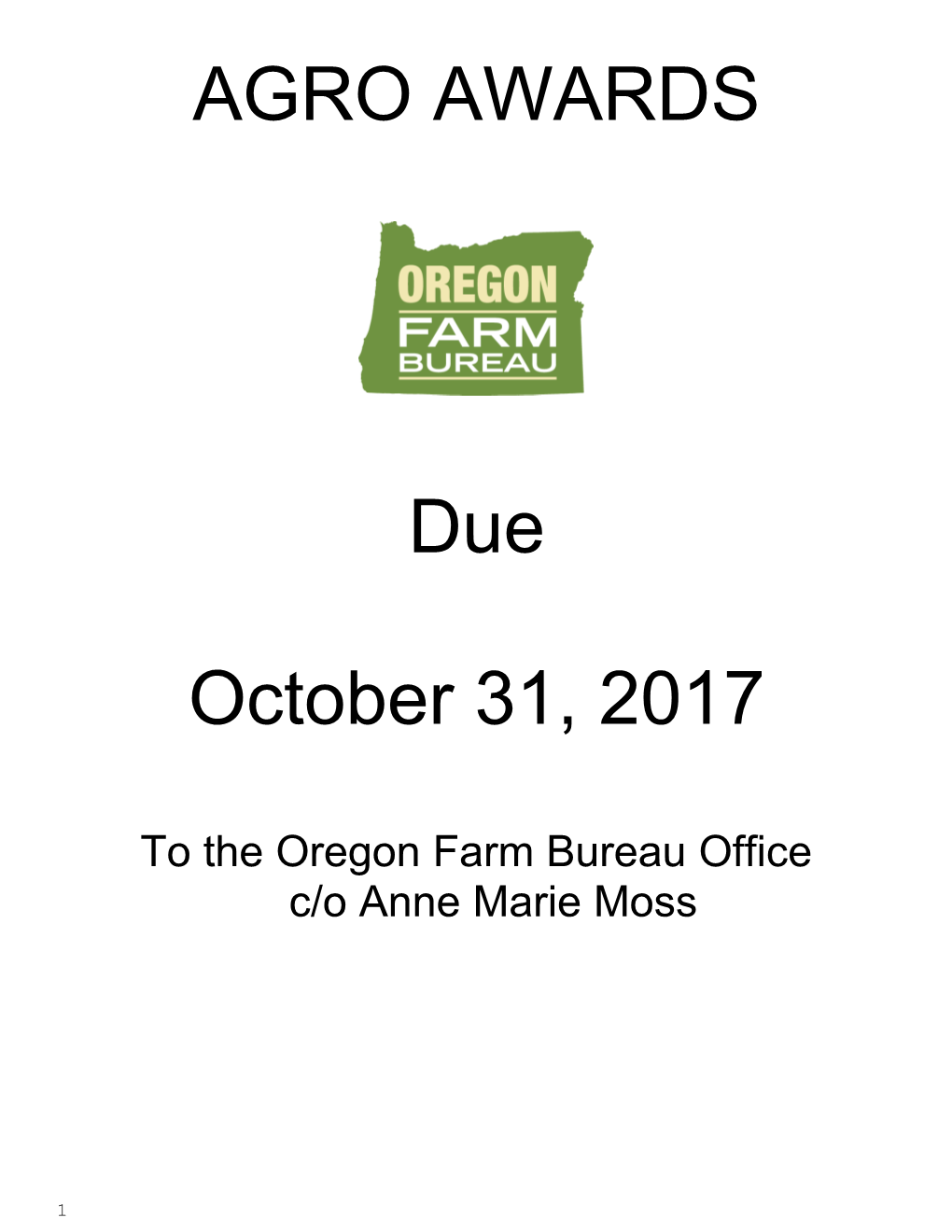 To the Oregon Farm Bureau Officec/O Anne Marie Moss