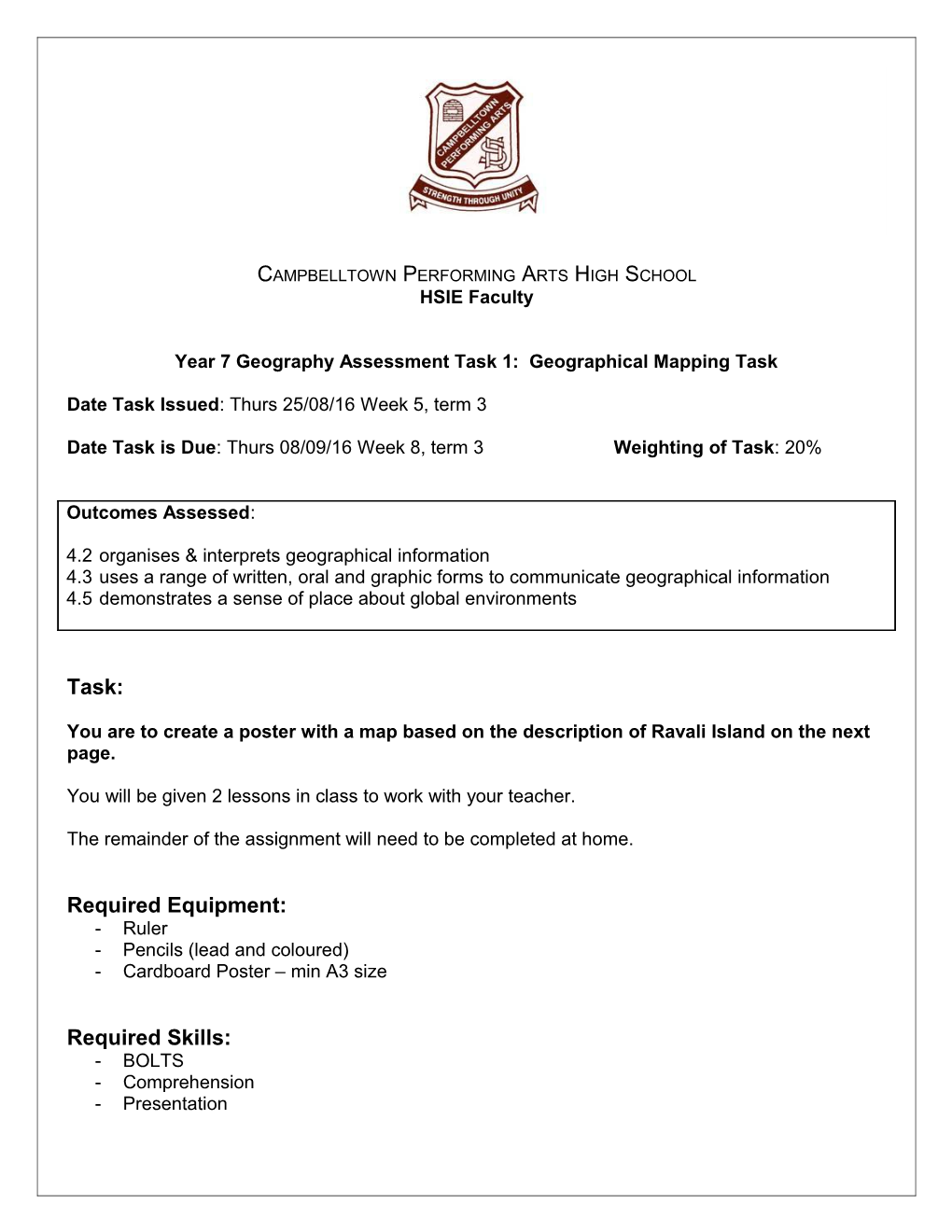 Year 7 Geography Assessment Task 1: Geographical Mapping Task