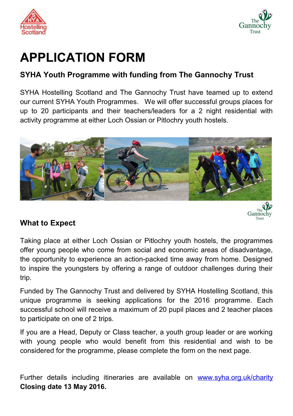 SYHA Youth Programme with Funding from the Gannochy Trust