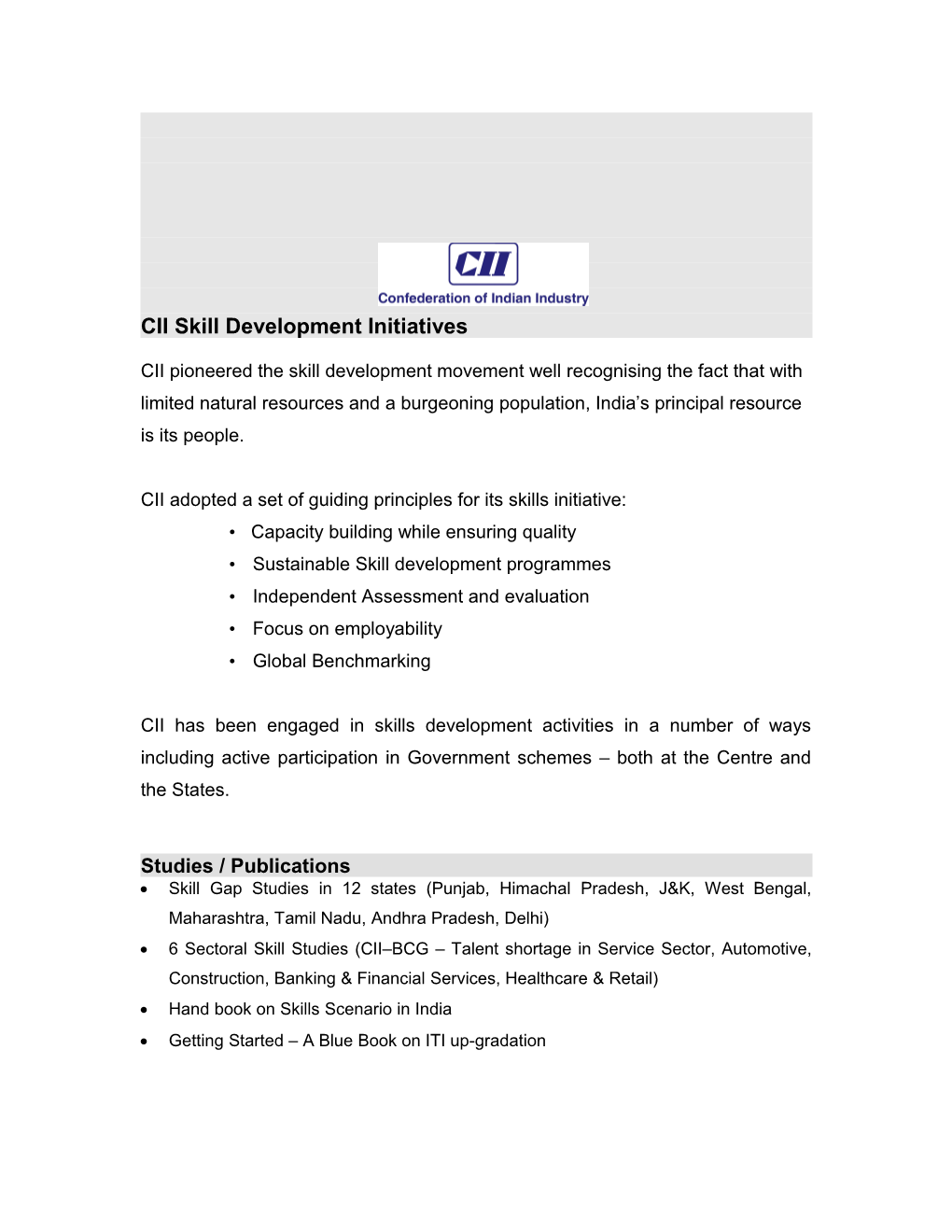 CII Skills Development Initiatives