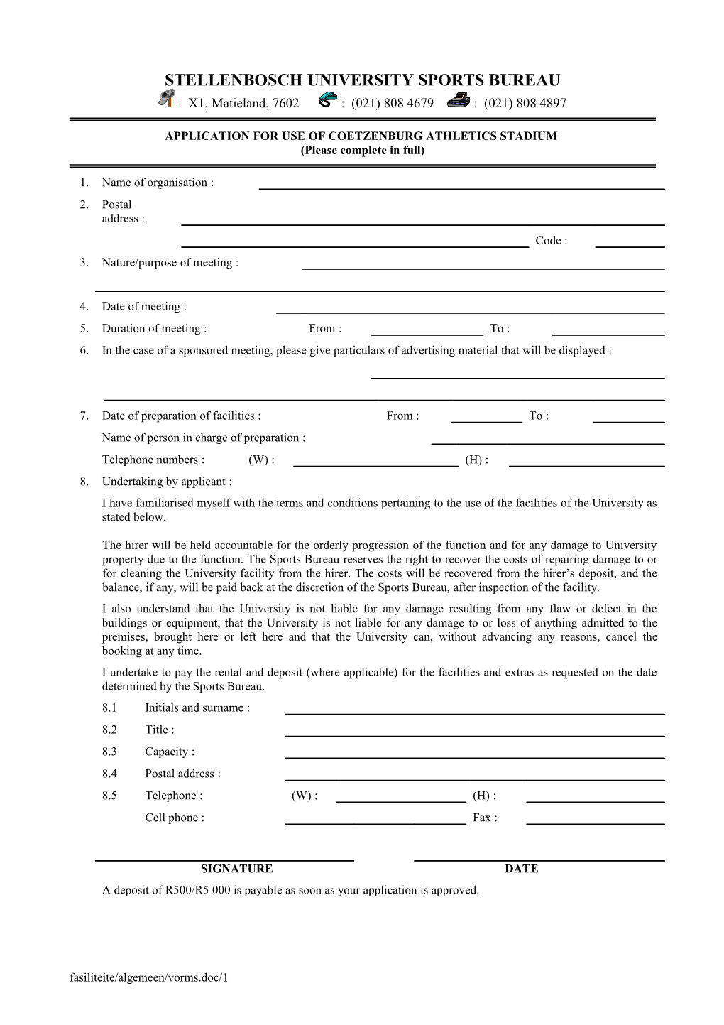 Application Form - Athletics Stadium