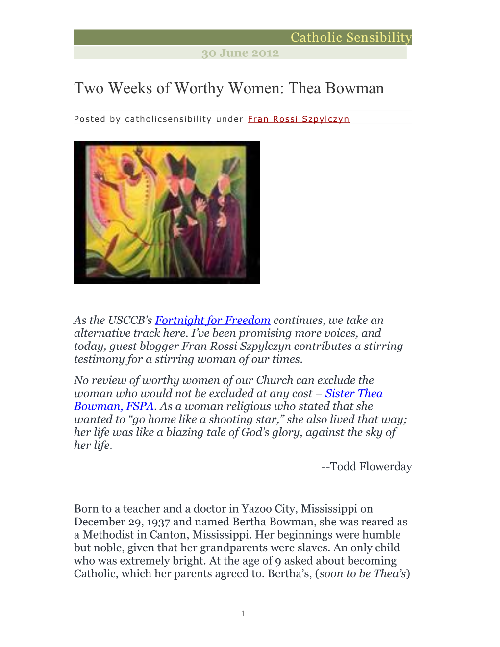 Two Weeks of Worthy Women: Theabowman