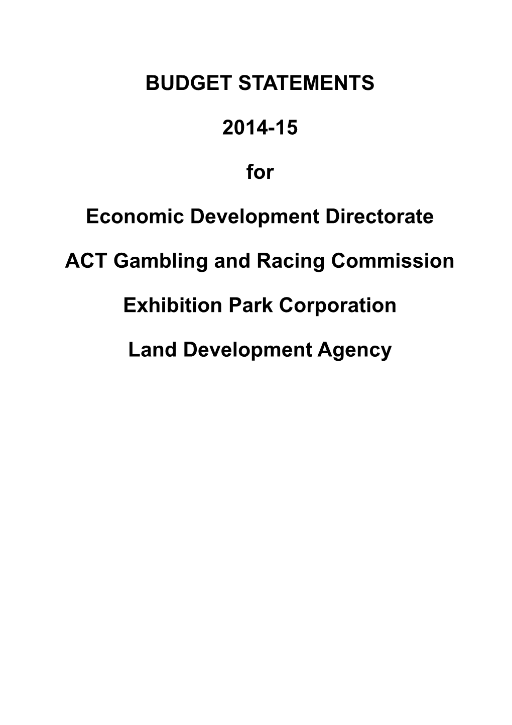2014-15 Economic Development Directorate Budget Statement
