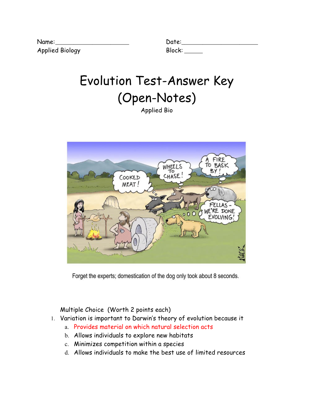 Evolution Test-Answer Key