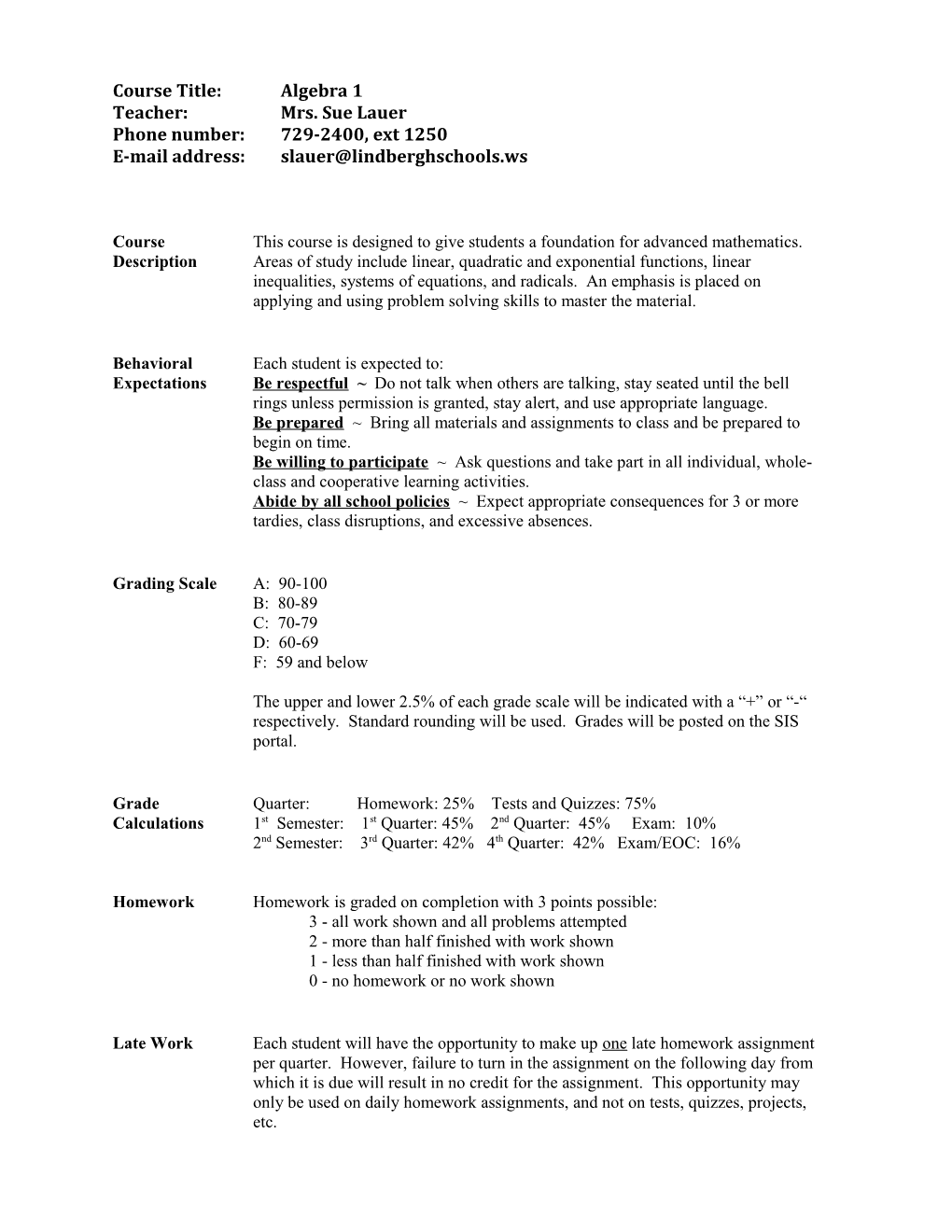 Expectations and Procedures 2003-2004