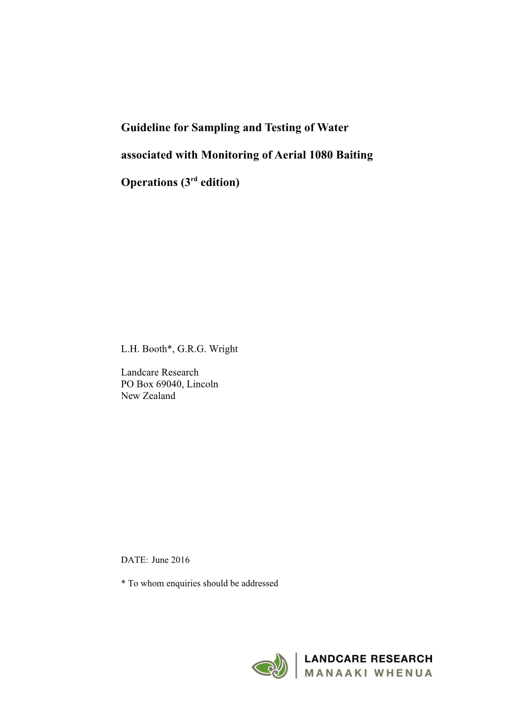 Guideline for Sampling and Testing of Water