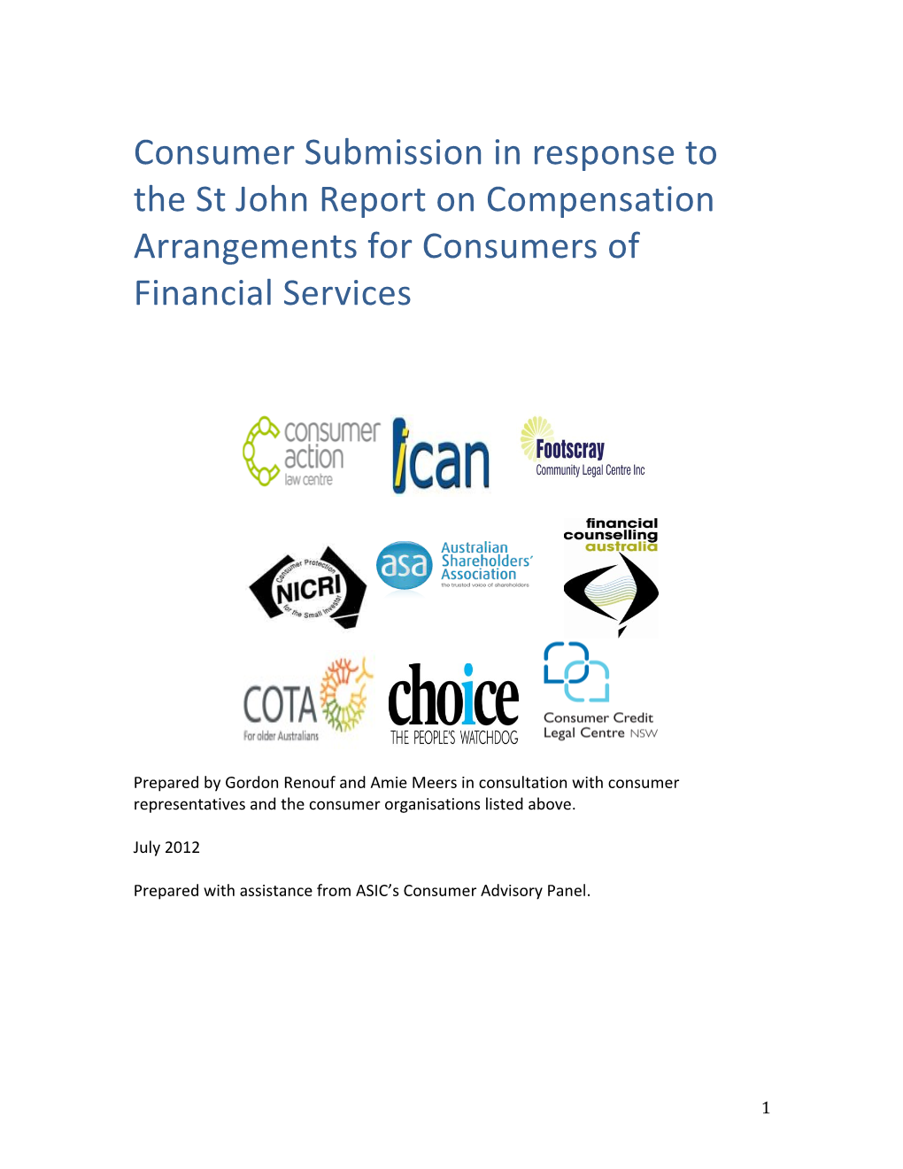 Submission to the Review of Compensation Arrangements for Consumers of Financial Services