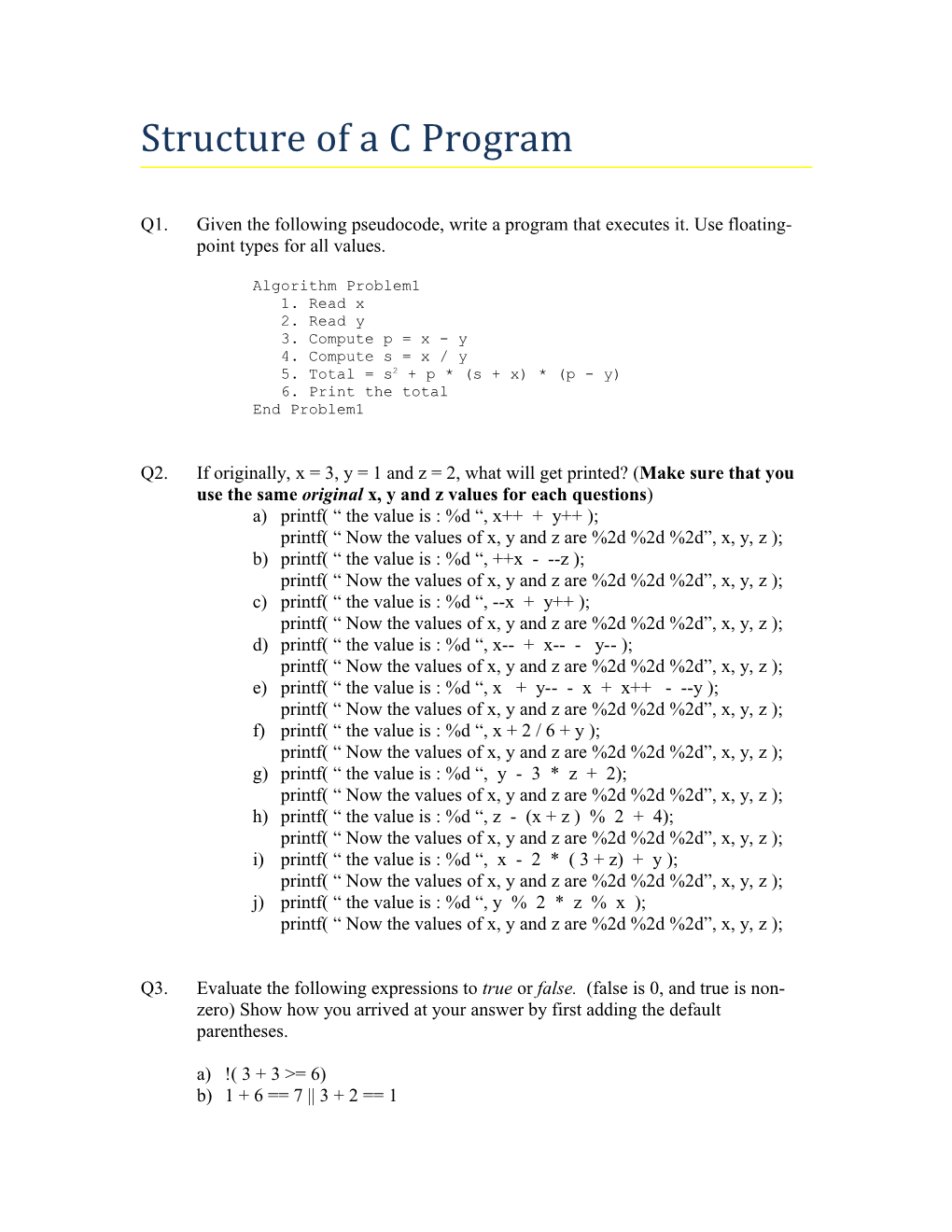 Structure of a C Program