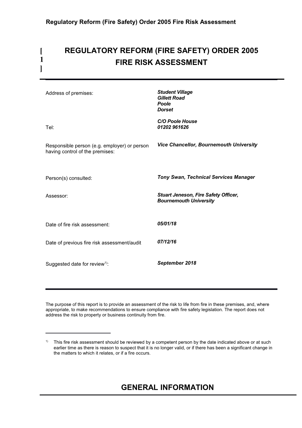 Fire Safety Risk Assessment Student Village