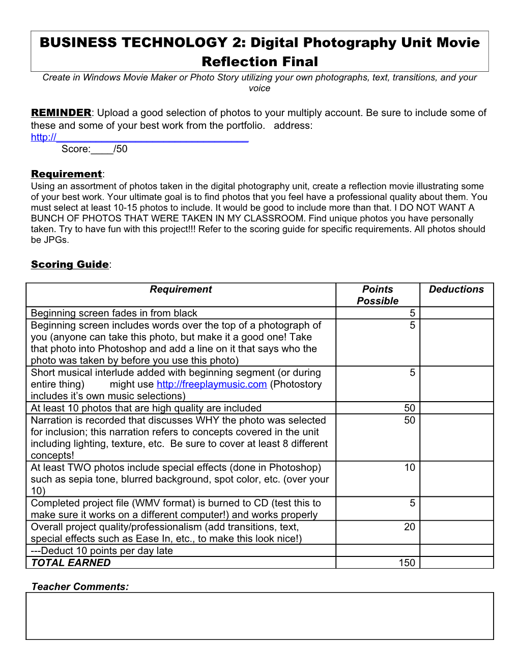 Digital Photography Unit Concept Assessment