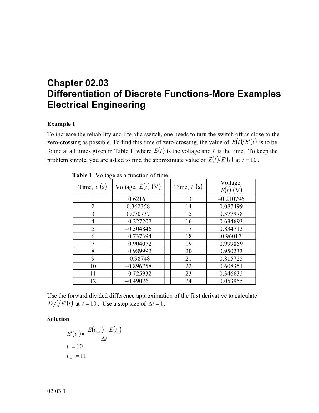 Differentiation of Discrete Functions-More Examples: Electrical Engineering