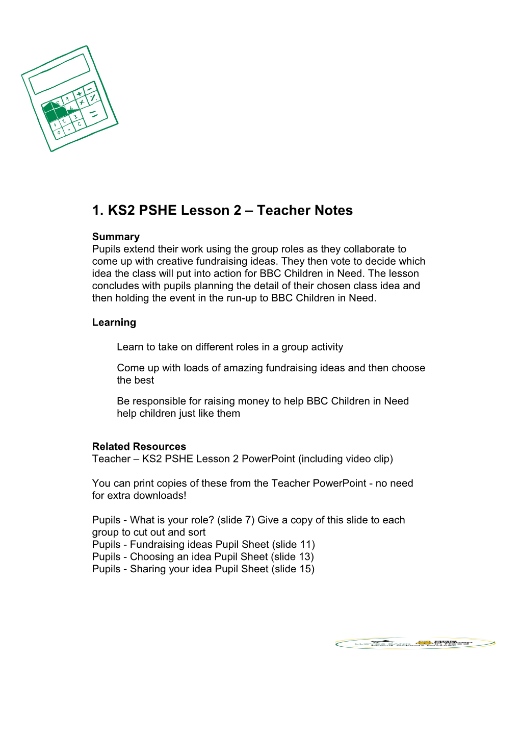 KS2 PSHE Lesson 2 Teacher Notes