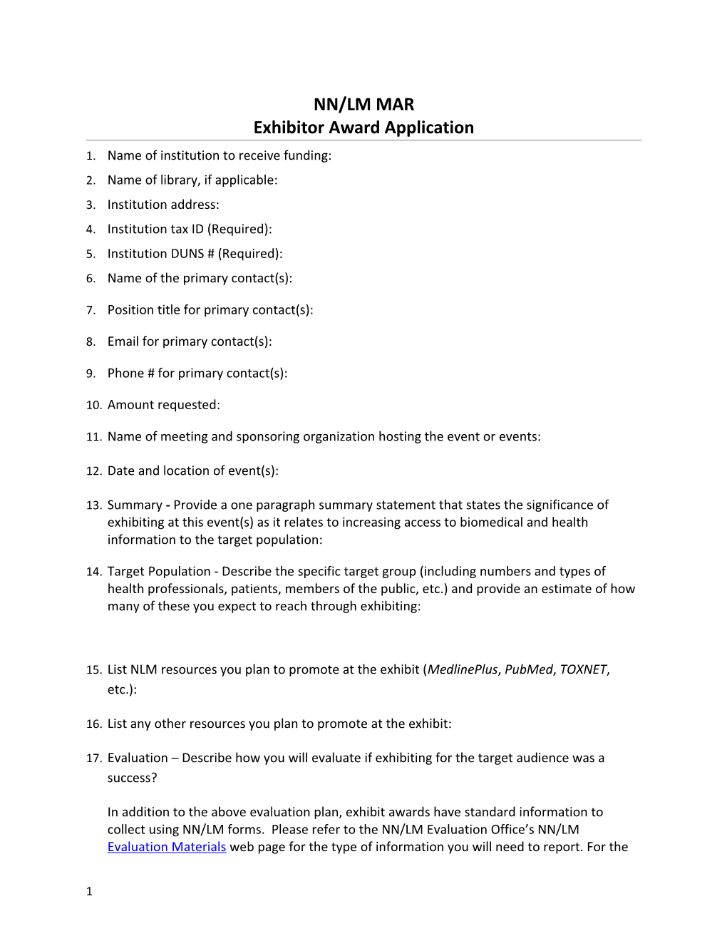 Exhibit Award Application