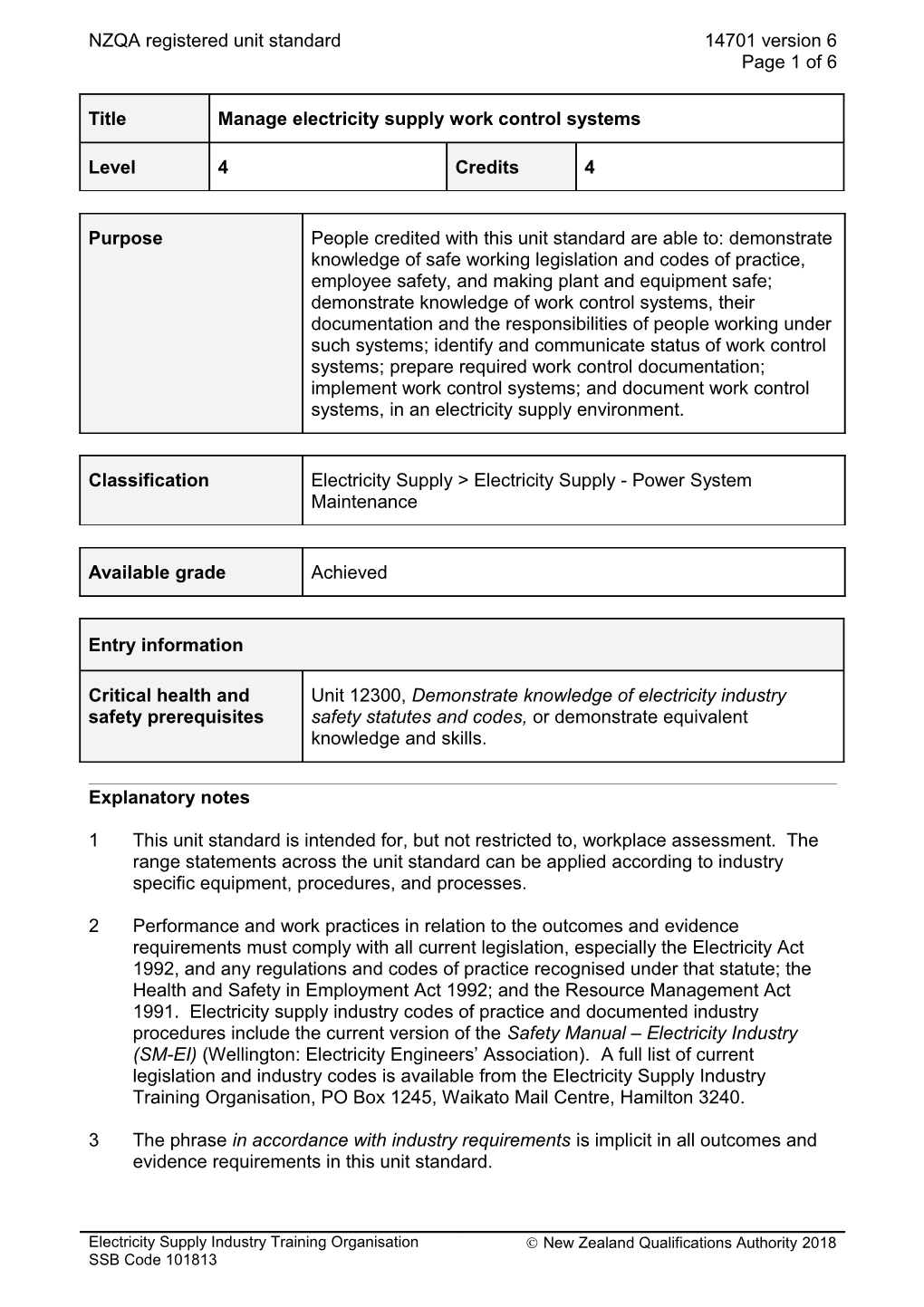 14701 Manage Electricity Supply Work Control Systems