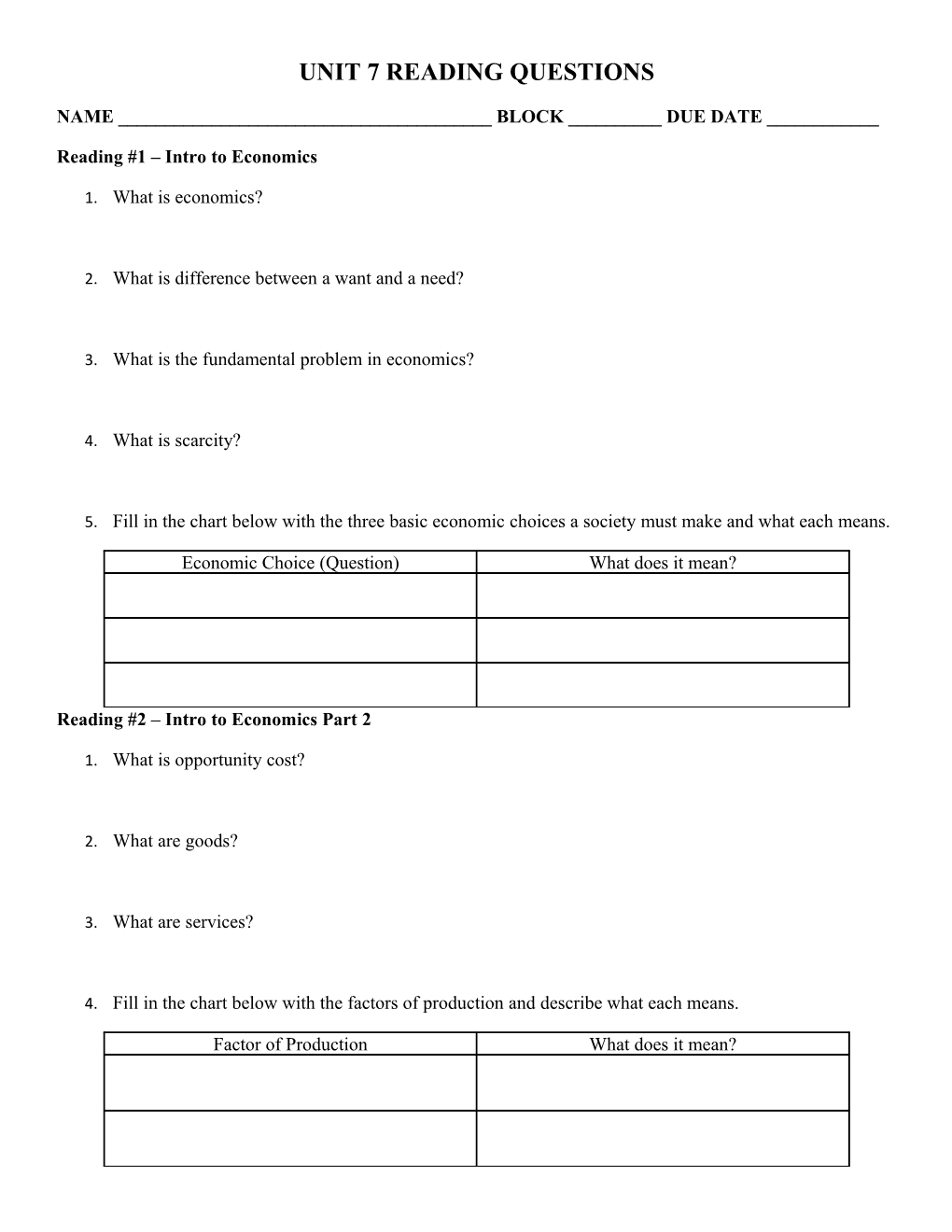 Unit 7 Reading Questions